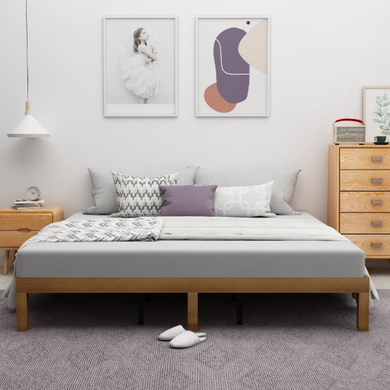 US Local Ueen Size Wood Platform Bed Frame,No Box Spring Needed,Strong Wood Slat Support, Easy Assembly