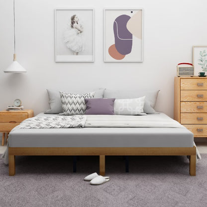 US Local Ueen Size Wood Platform Bed Frame,No Box Spring Needed,Strong Wood Slat Support, Easy Assembly