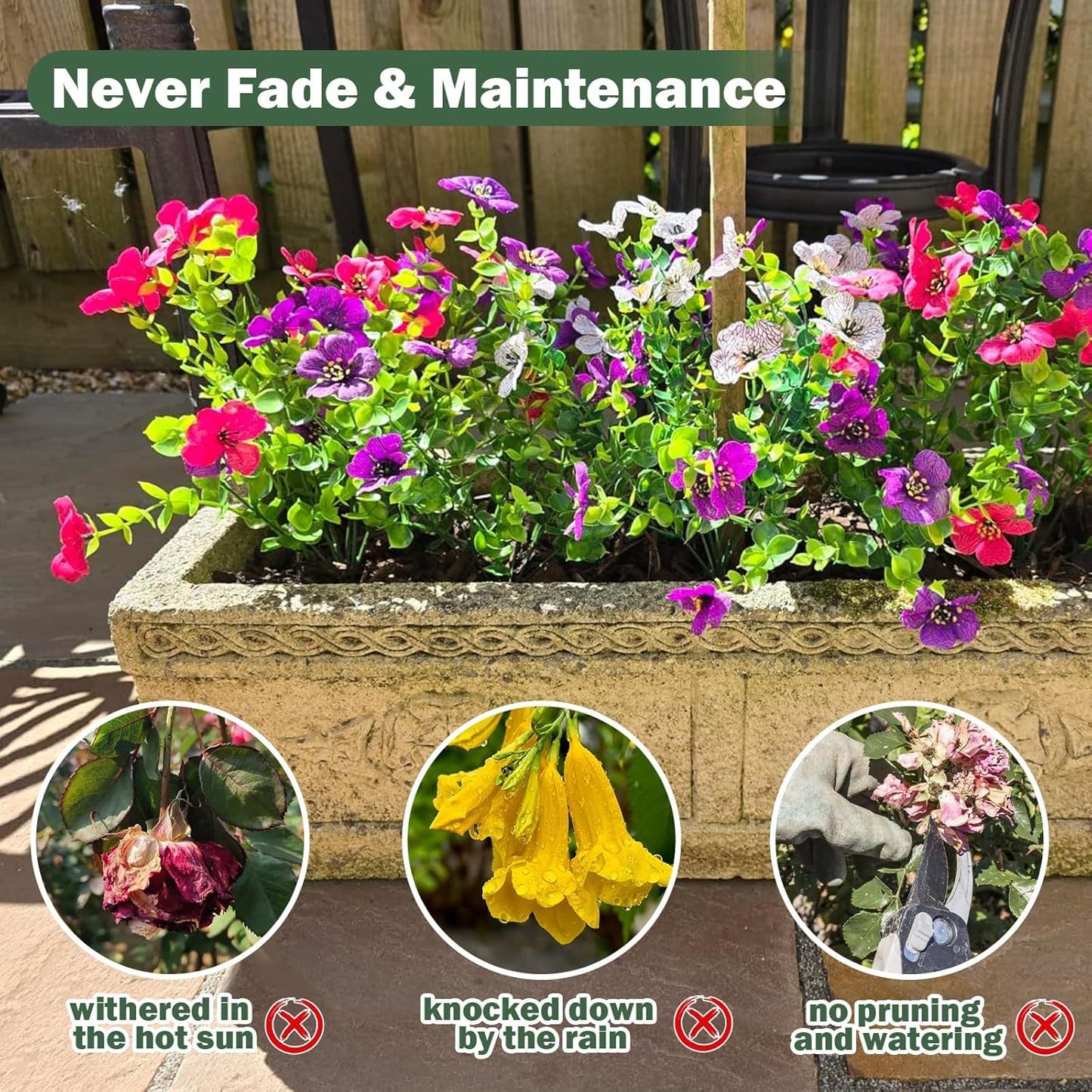 US Local Nepfaivy Artificial Outdoor Flowers UV-Resistant - Realistic Artificial Flowers For Outdoors, Fade Resistant Fake Flowers For Outside, Plastic Faux Flowers For Outdoor Planters