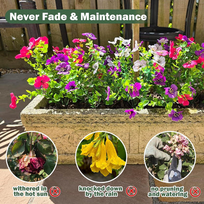 US Local Nepfaivy Artificial Outdoor Flowers UV-Resistant - Realistic Artificial Flowers For Outdoors, Fade Resistant Fake Flowers For Outside, Plastic Faux Flowers For Outdoor Planters
