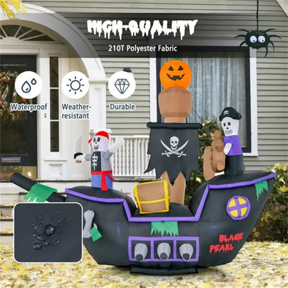 US Local 7 Ft Inflatable Halloween Pirate Boat With LED Light Blower