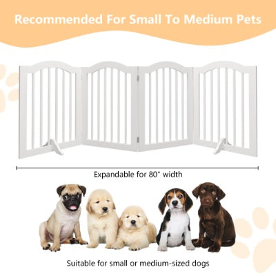 US Local 27.6 Height Tall Freestanding Pet Gate, 4 Panels Foldable Dog Gate, Solid Wood Folding Safety Fence Wooden Dog Gate With 2 Pcs Support Feet Ideal For Stairs, Doorways, Halls, Kitchens, Heavy Duty Gat