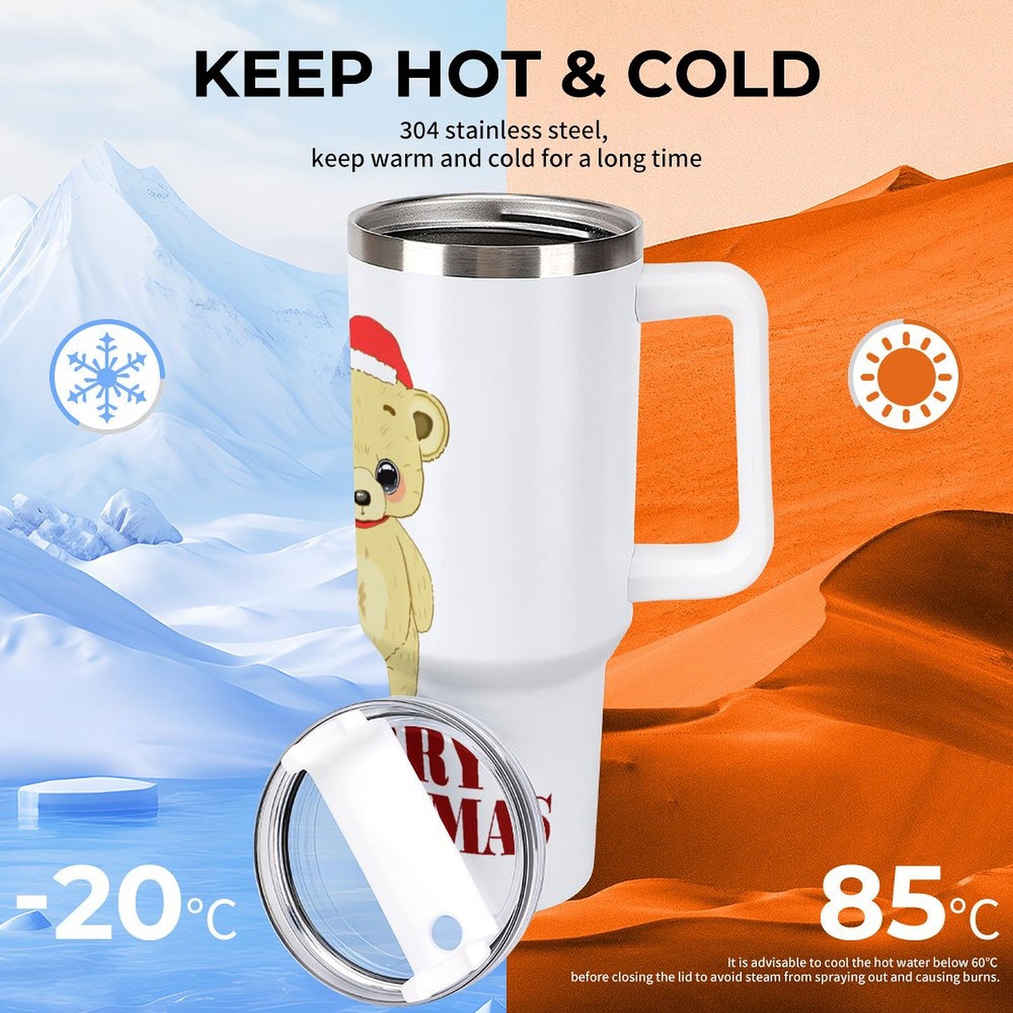 PHDT00460 POD US Local Tumbler 40 oz Large Capacity Car Cup Teddy Bear, Love, Christmas