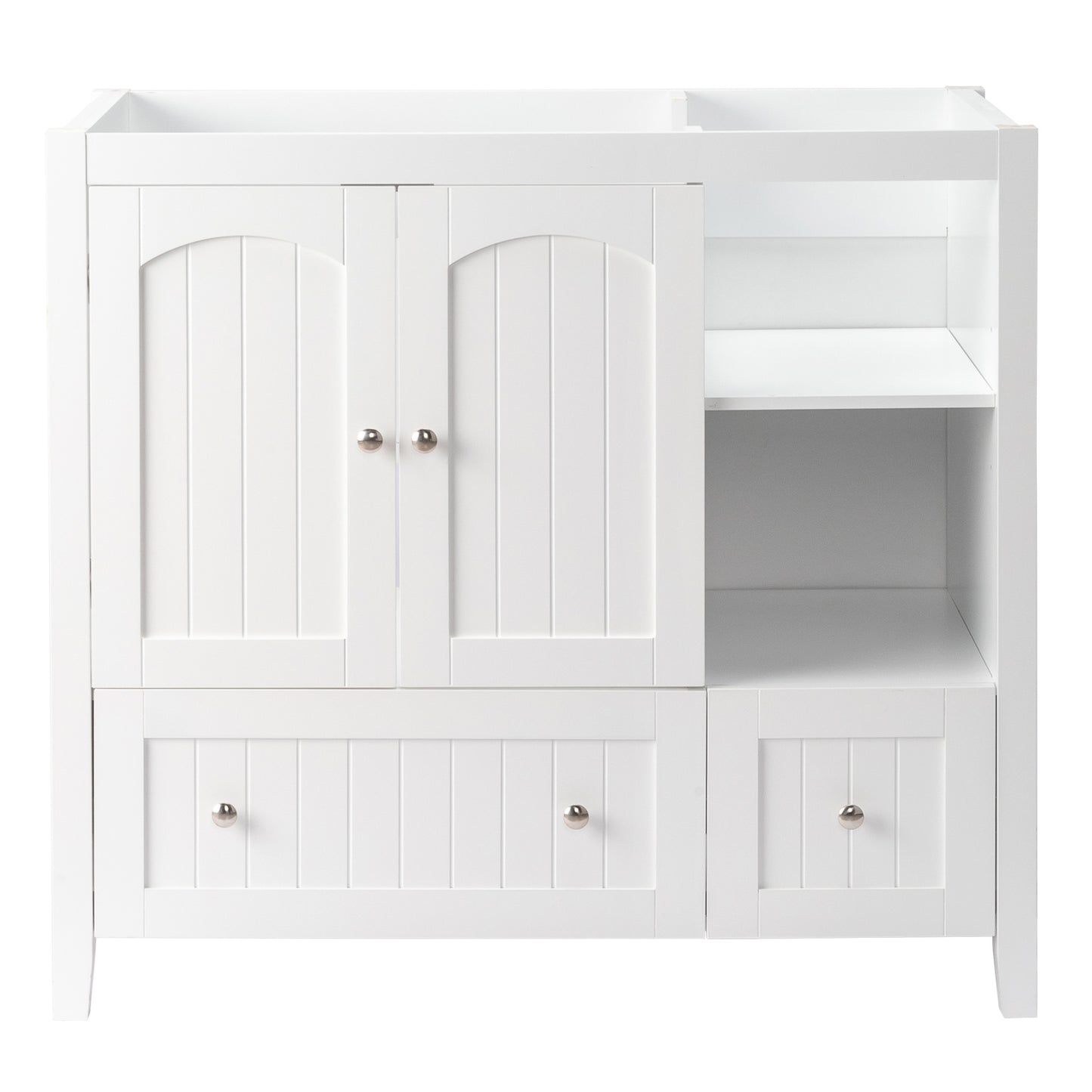US Local White MDF Painted Double Door Double Drawer With Masking Strip Basin Cabinet 91x46x82cm
