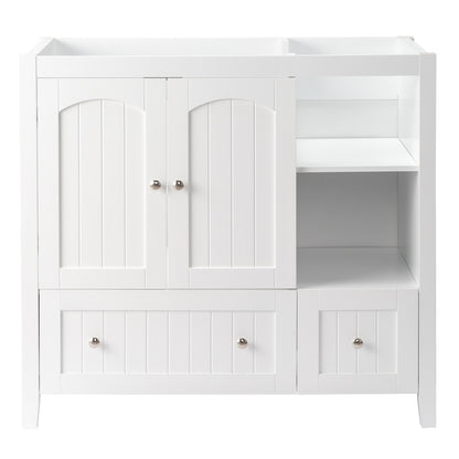 US Local White MDF Painted Double Door Double Drawer With Masking Strip Basin Cabinet 91x46x82cm