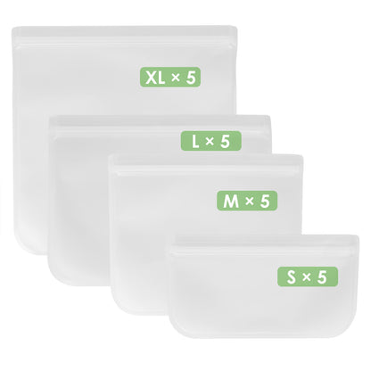 US Local 20Pcs Reusable Food Storage Bags 5 Sandwich Snack Gallon Quart Bag Leakproof BPA Free Food Container Freezer Safe Lunch Bag