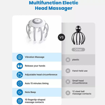 US Local Portable Octopus Electric Head Massager With 10 Detachable Claws 4 Modes Vibration Massage To Relieve Scalp Fatigue