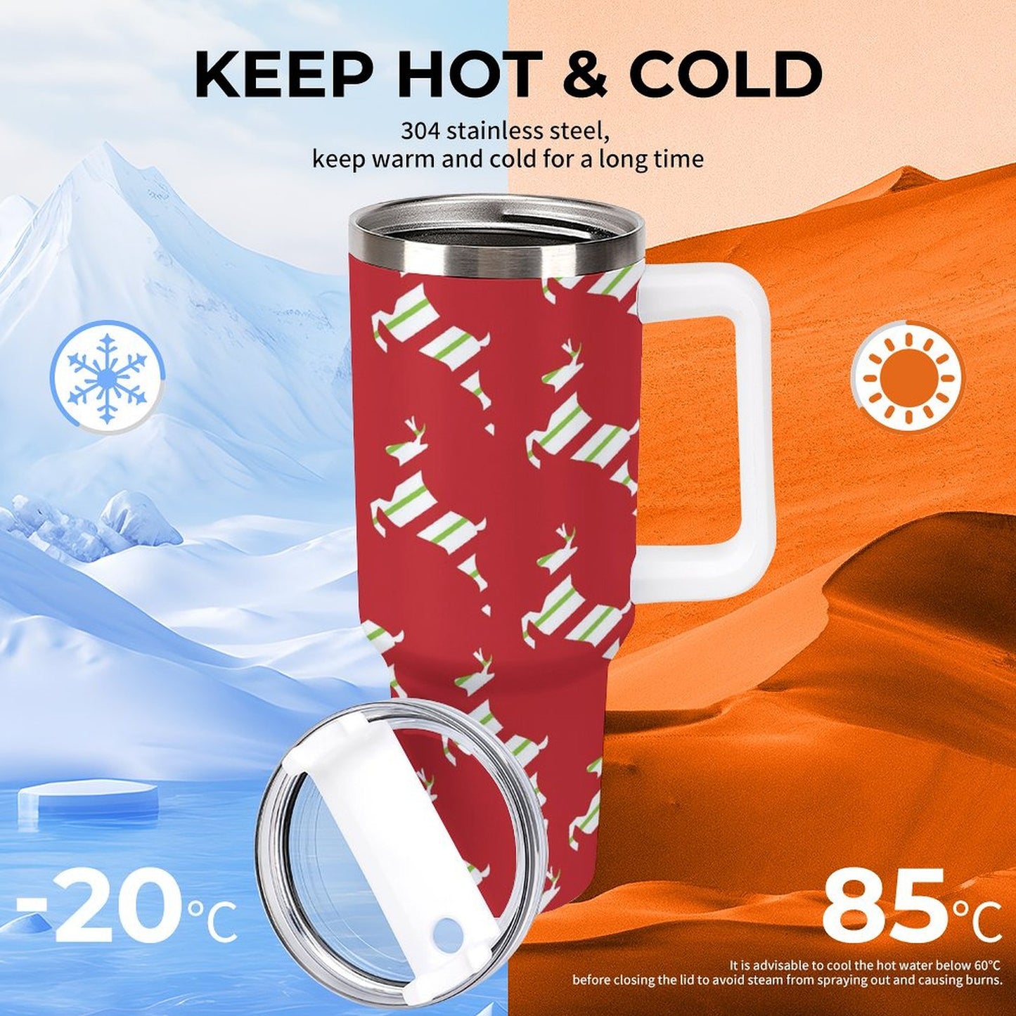 PHDT00074 POD US Local Tumbler 40 oz Large Capacity Car Cup Christmas, Elk, Streamers, Red