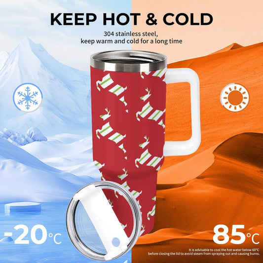 PHDT00074 POD US Local Tumbler 40 oz Large Capacity Car Cup Christmas, Elk, Streamers, Red