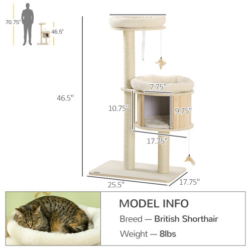 US Local PawHut 3 Level Cat Tree With Sisal Scratching Posts  Cat Badminton Toy For Playing  Soft Cushions  Play Areas