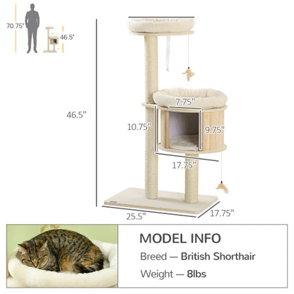 US Local PawHut 3 Level Cat Tree With Sisal Scratching Posts  Cat Badminton Toy For Playing  Soft Cushions  Play Areas