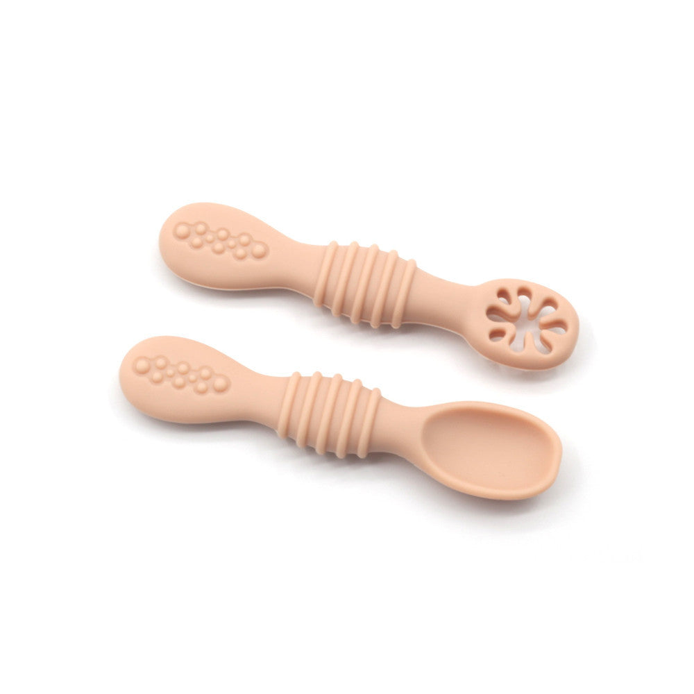 Baby Eating Training Set Toddler Feeding Silicone Sticky Spoon Fork
