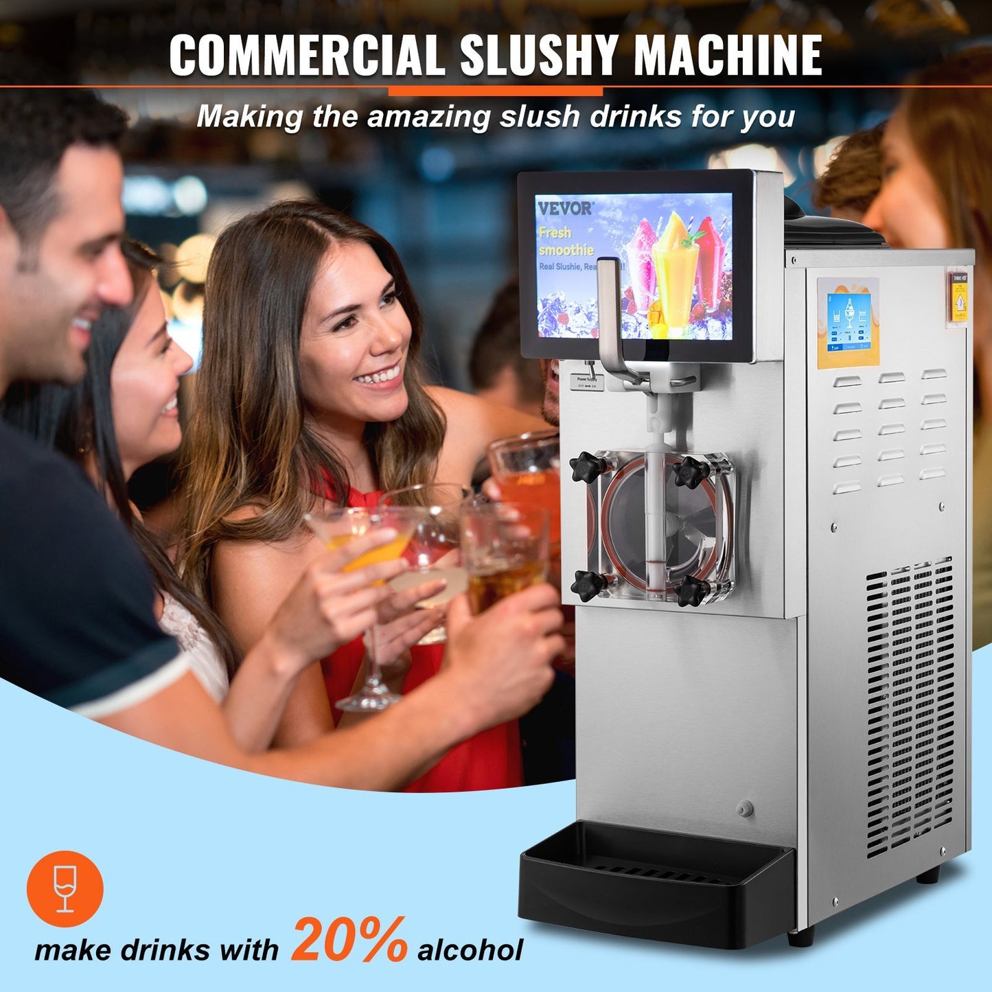 US Local Commercial Slushy Machine, 8L / 2.1 Gal Single Bowl, Cool And Freeze Modes, 1050W Stainless Steel Margarita Smoothie Frozen Drink Maker, Slushie Machine For Party Cafes Restaurants Bars Home