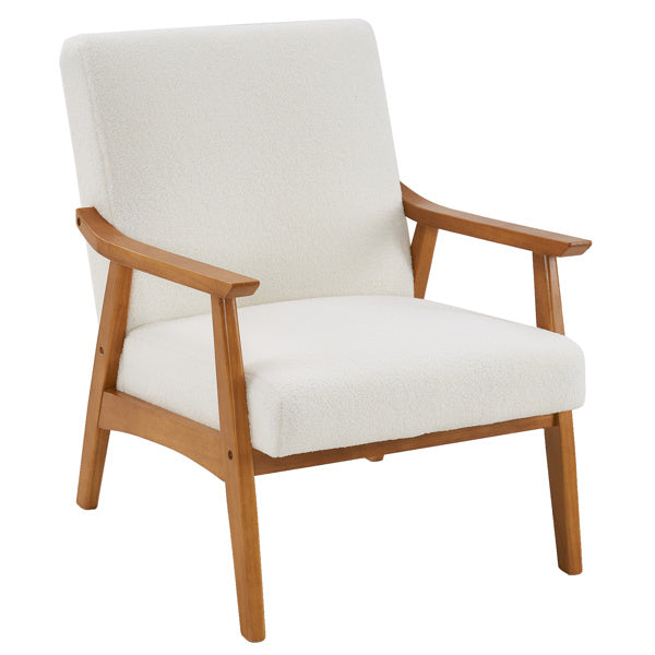 US Local Armrests In Solid Wood, Upholstered, Teddy Velvet, Off-white, Interior Lounge Chair