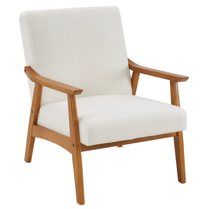 US Local Armrests In Solid Wood, Upholstered, Teddy Velvet, Off-white, Interior Lounge Chair