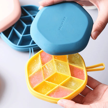 US Local Silicone 12 Cavity Hexagon 3D Ice Mold DIY Popsicle Mould Ice Cream Makers Storage Box