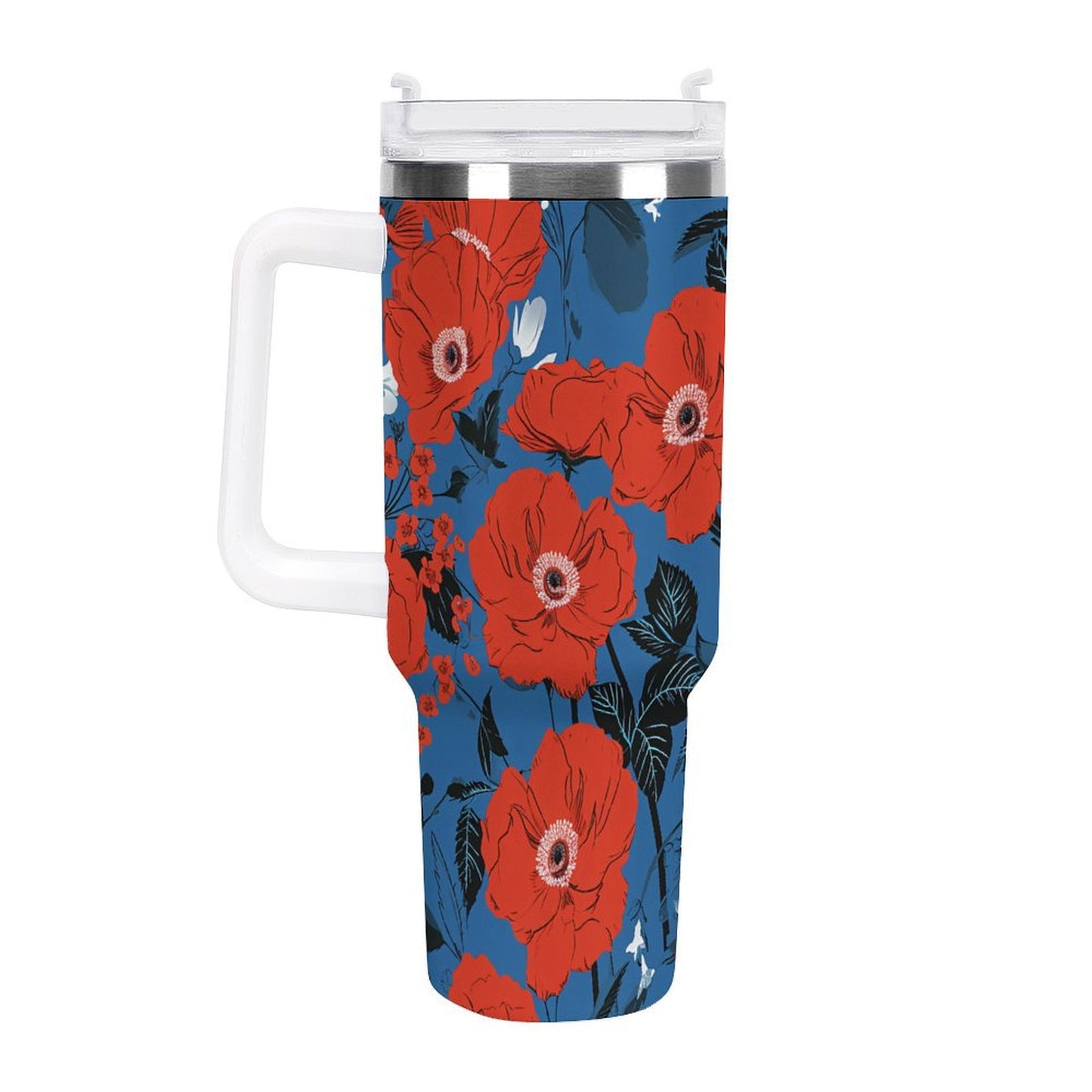 PHDT00106 POD US Local Tumbler 40 oz Large Capacity Car Cup Red Flower, Dazzling