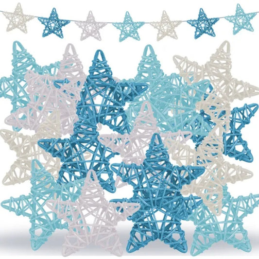 US Local 48 Pcs Blue Theme Wicker Rattan Balls Ocean Party Star Rattan Decorative Balls Blue White Mini Orbs Vase Fillers For Craft Wicker Twig Orbs Spheres For Summer Wedding Accessories Vase Decoration