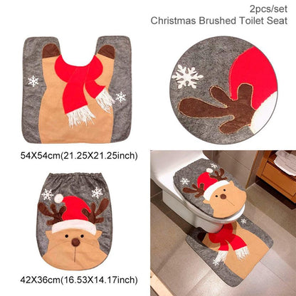 US Local Merry Christmas Bathroom Curtain Santa Claus Toilet Seat Christmas Decorations