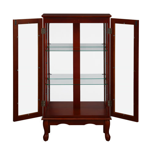 US Local Curio Cabinet Lighted Curio Diapaly Cabinet With Adjustable Shelves And Mirrored Back Panel, Tempered Glass Doors
