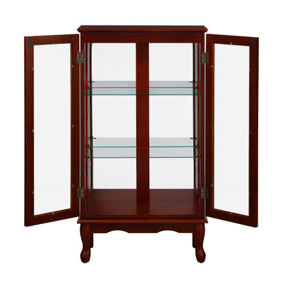 US Local Curio Cabinet Lighted Curio Diapaly Cabinet With Adjustable Shelves And Mirrored Back Panel, Tempered Glass Doors