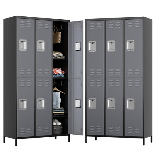 US Local Metal Lockers For Employees,Locking Metal Storage Locker With 6 Doors &18 Hooks For School Office Gym Bedroom,Assembly Required,Black And Dark Grey