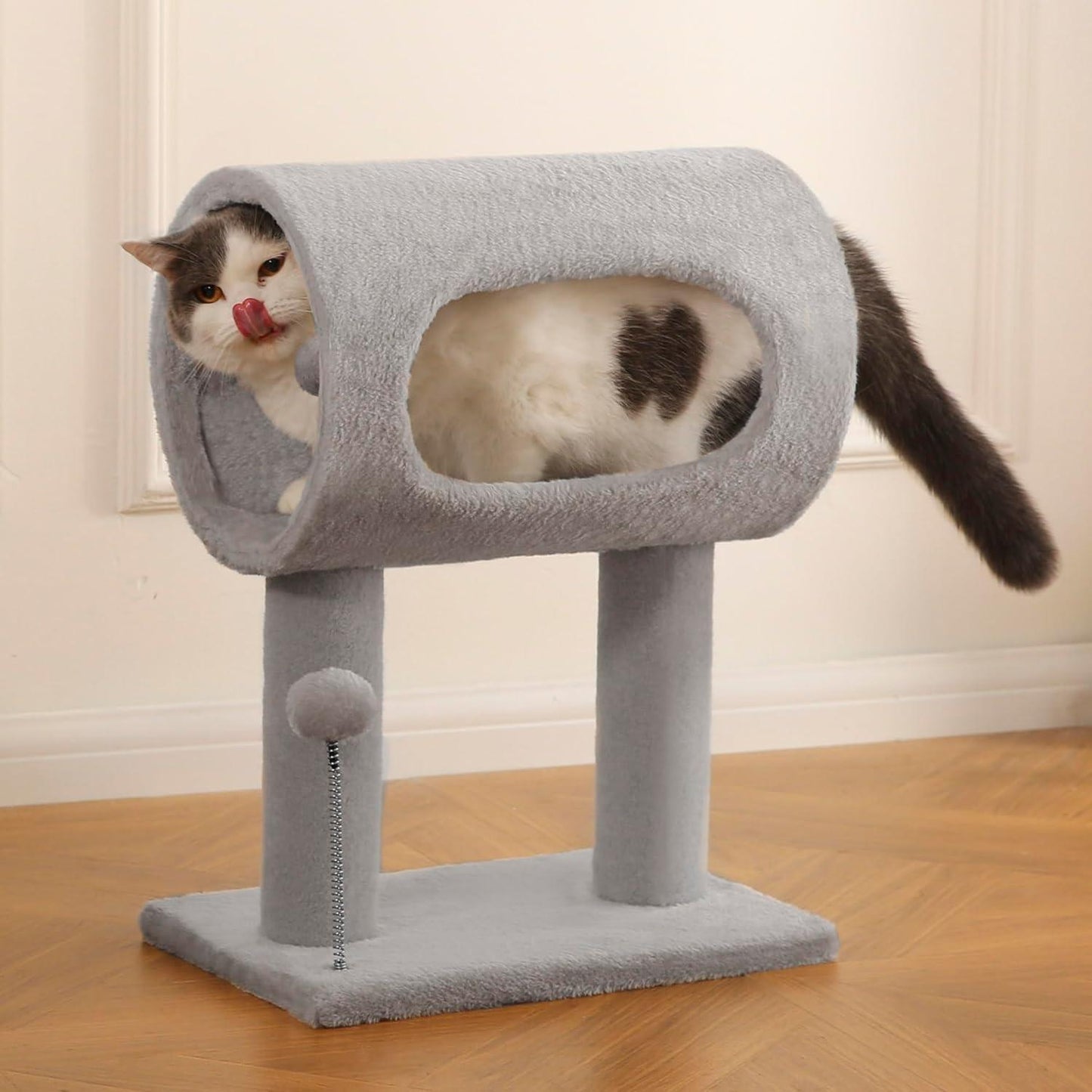 US Local Gray Indoor Cat Tree With Hanging Ball 20.5Cat Tree With Tunnel Bed And Scratching Post Cat Tower