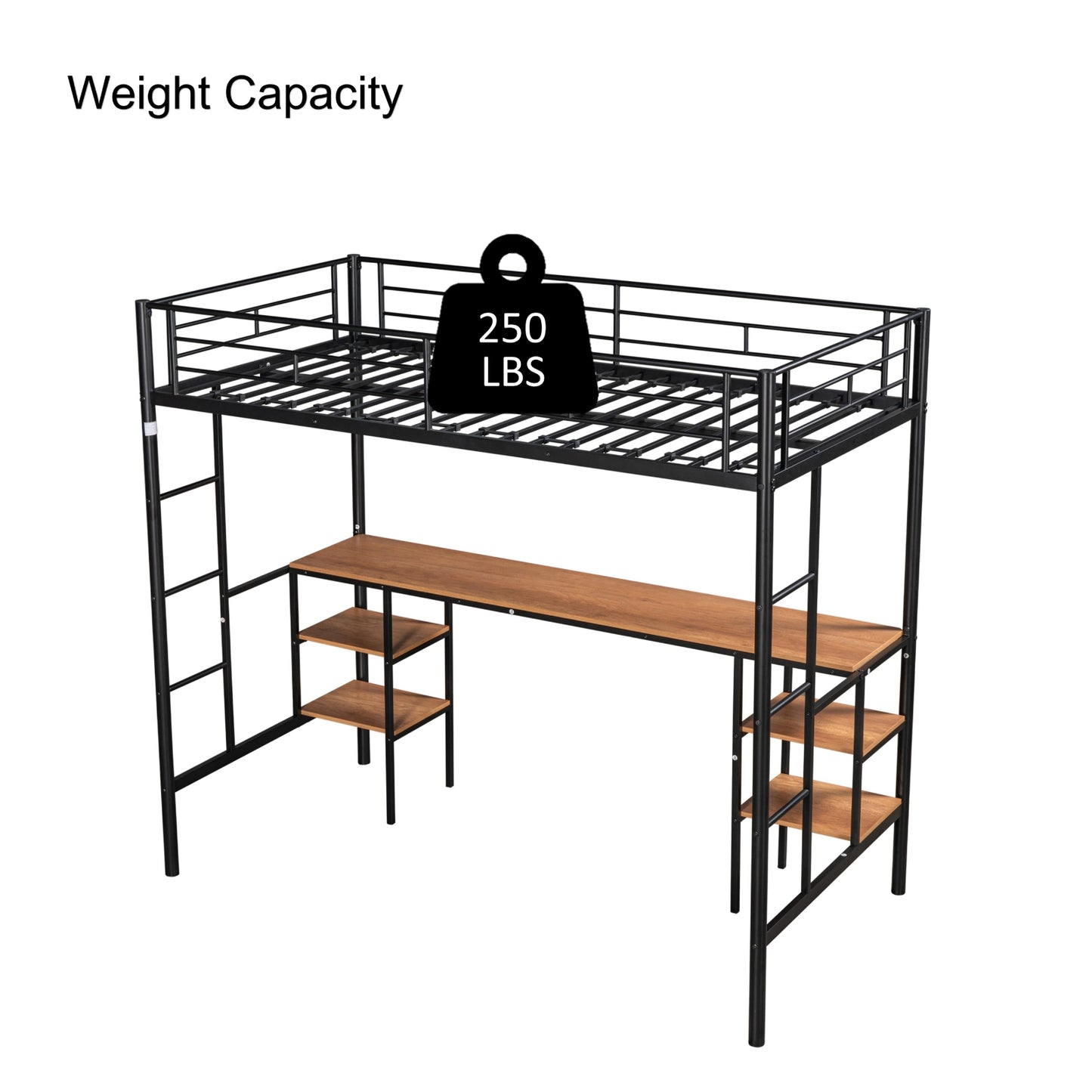 US Local Twin-Size Loft Bed With Built-in Table & Shelves - Heavy-Duty Metal