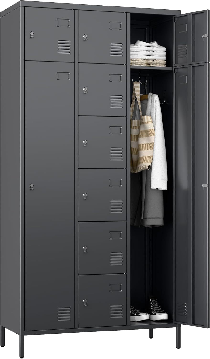 US Local Metal Lockers For Employees With 10 Doors, H Steel Lockable Storage Lockers With 6 Hooks And 10 Card Holder For Office, Home, Gym, School, Employees, Dark Grey
