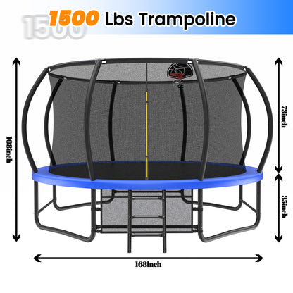 US Local 14 Foot Fenced Trampoline - Leisure Trampoline With Ladder And Rust Proof Coating