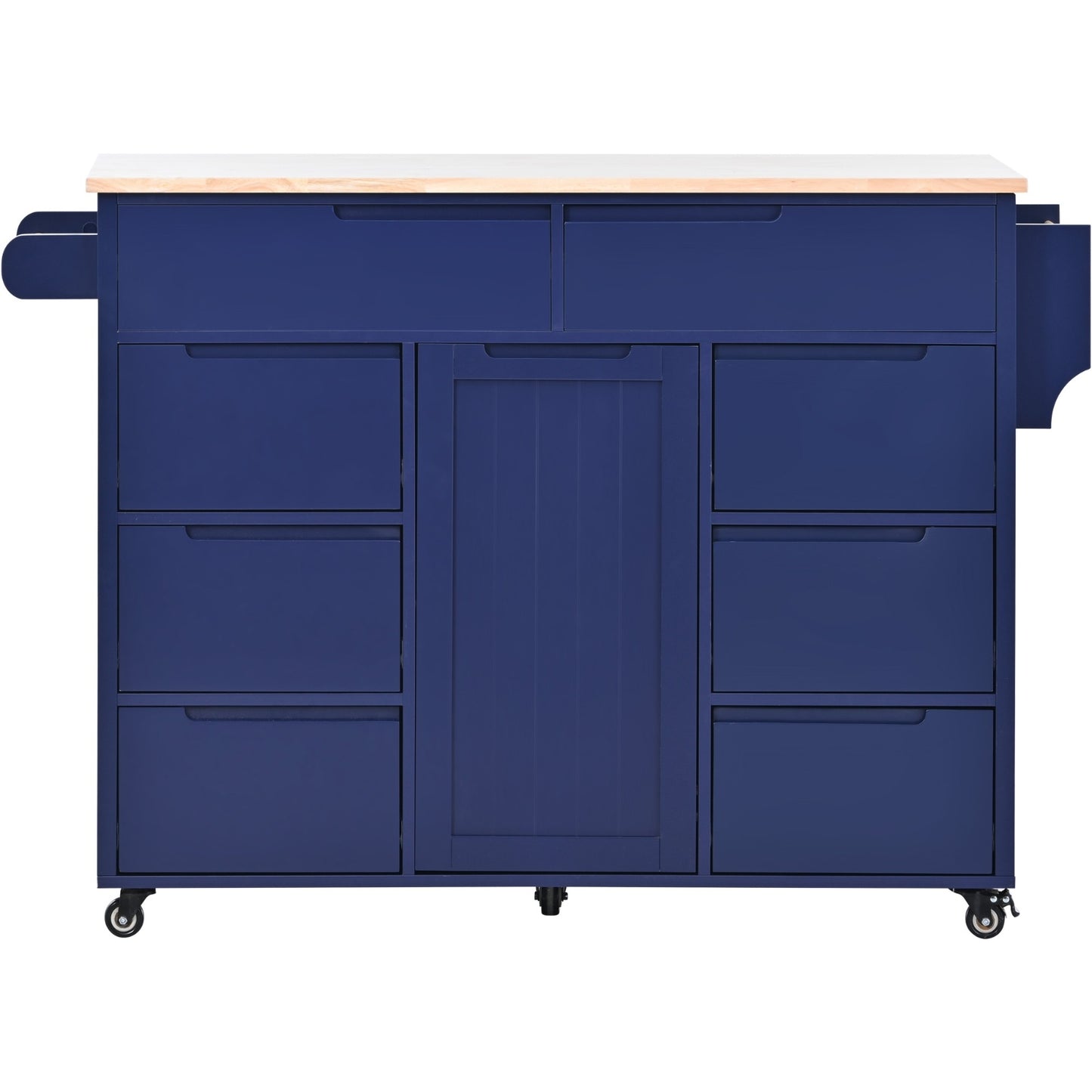 US Local K&K Store Kitchen Cart With Rubber Wood Top, 8 Handle-Free Drawers