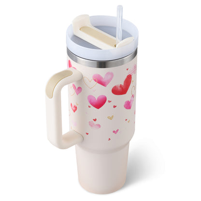 US Local 40 Oz Tumbler With Handle Straw Insulated, Stainless Steel Spill Proof Vacuum Coffee Cup Tumbler With Lid Tapered Mug Gifts For Valentine Lover Suitable For Car Gym Office Travel