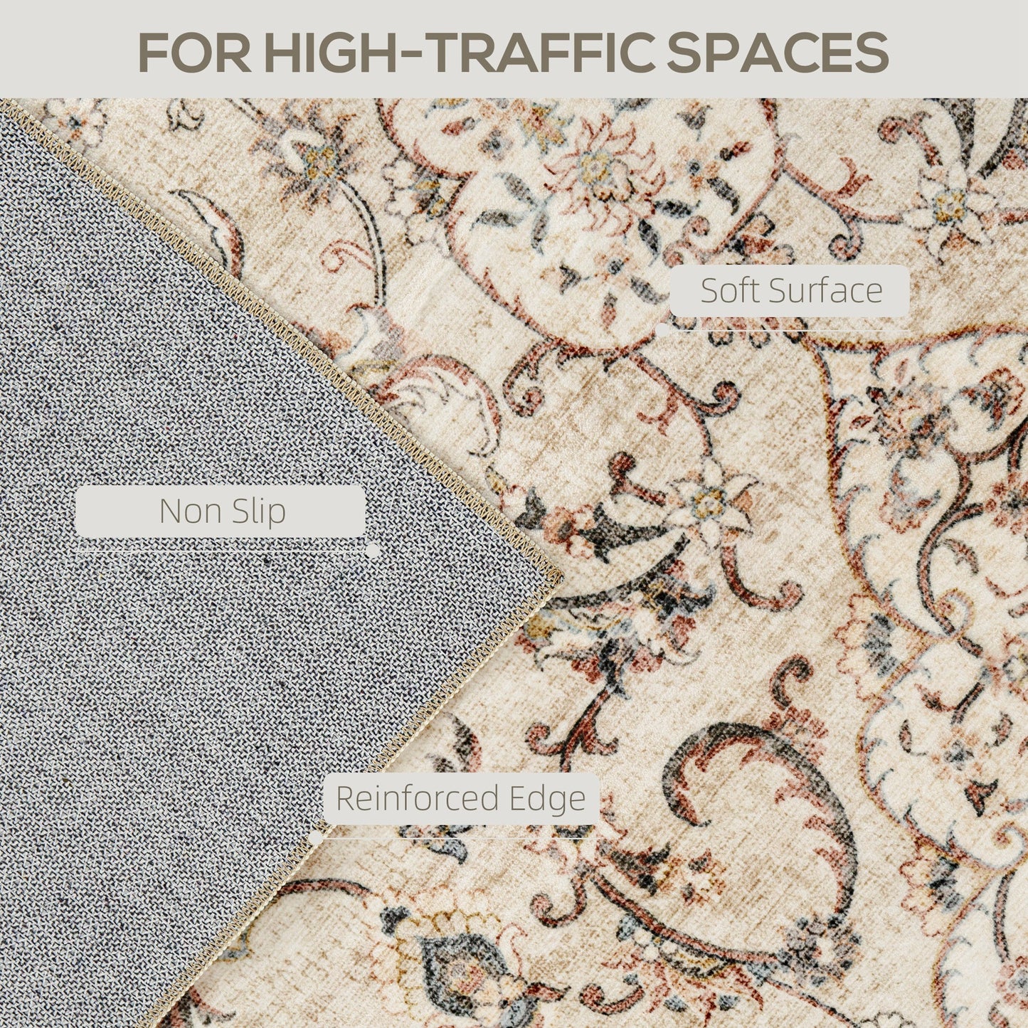 US Local Area Rug 8x10, Machine Washable Rug, Non-Slip Classical Floral Print Floor Carpet For Living Room, Bedroom, Mixed-Brown