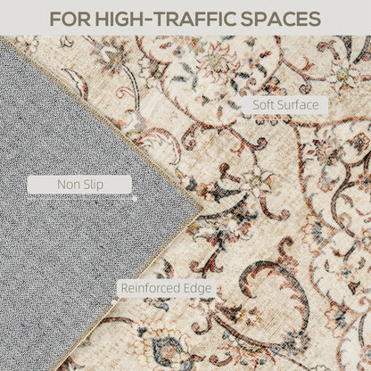 US Local Area Rug 8x10, Machine Washable Rug, Non-Slip Classical Floral Print Floor Carpet For Living Room, Bedroom, Mixed-Brown