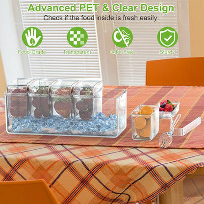 US Local 1 Set Ice Chilled Condiment Caddy Serving Tray Container Bar Garnish Holder Salad Platter Server Food Storage With 5 Removable Containers 5 Lids 2 Tongs 5 Sporks