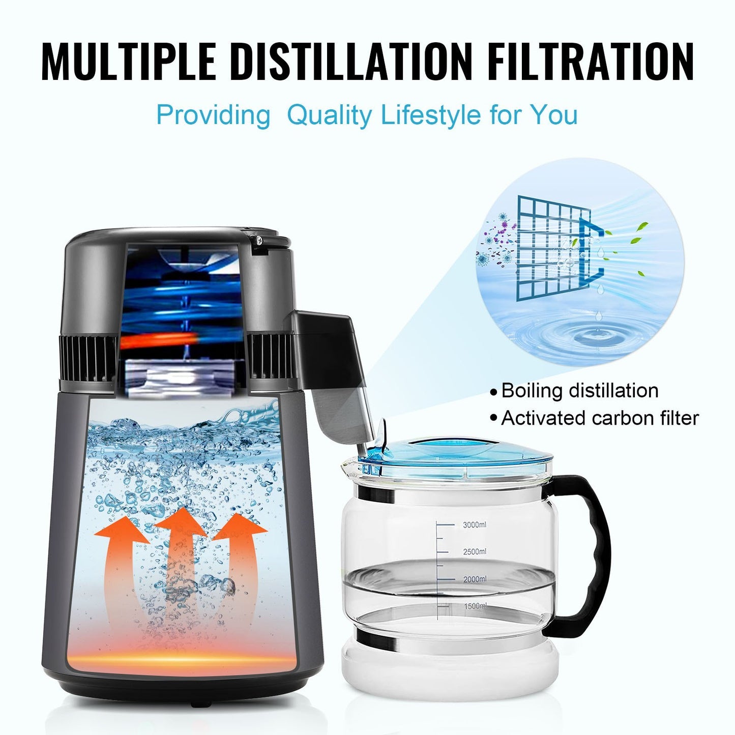 US Local Water Distiller, 4L 1.05 Gallon Pure Water Purifier Filter For Home Countertop, 750W Distilled Water Maker, Stainless Steel Interior Distiller Water Making Machine To Make Clean Water, Gray