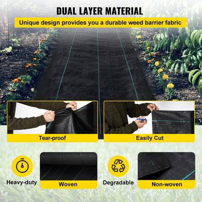 US Local VEVOR Weed Barrier, 5.8oz Landscape Fabric, 3ft X 300ft Cover Mat Heavy Duty Woven Grass Control Geotextile For Garden, Patio, Black