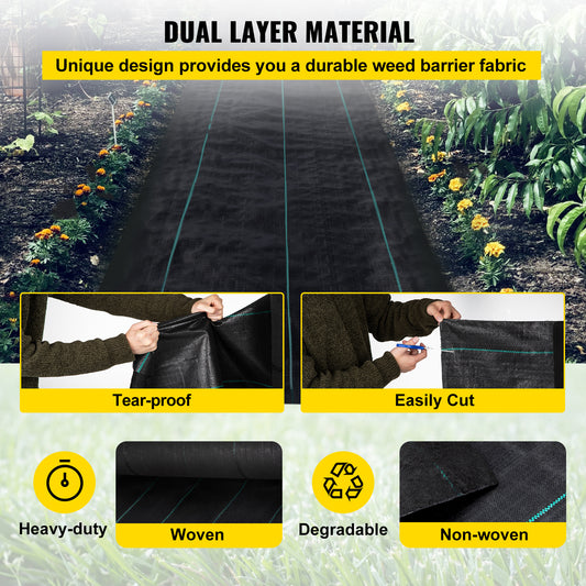 US Local VEVOR Weed Barrier, 5.8oz Landscape Fabric, 3ft X 300ft Cover Mat Heavy Duty Woven Grass Control Geotextile For Garden, Patio, Black
