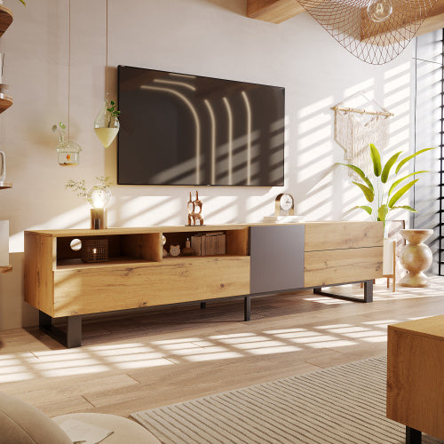 UK Local Modern Color TV Cabinet, TV Stand With Wood Grain Finish 180cm.