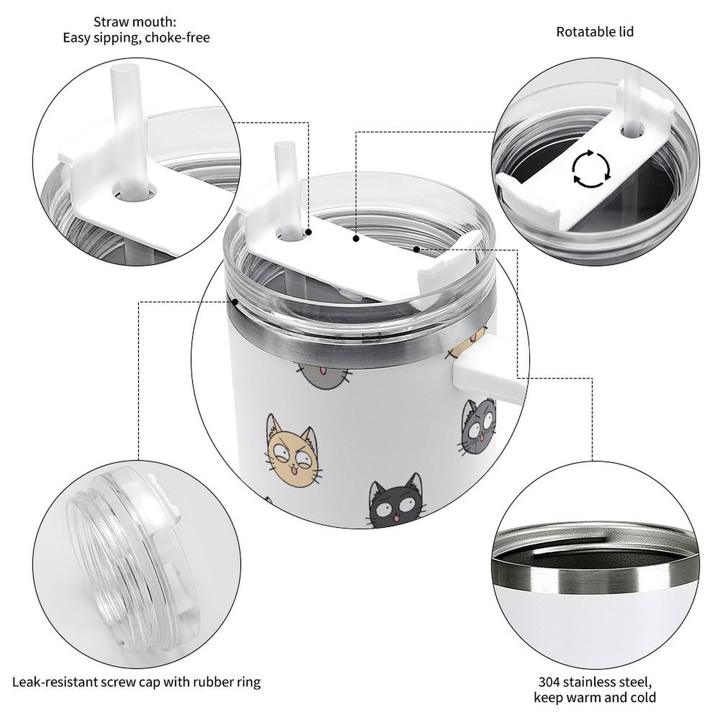 PHDT00362 POD US Local Tumbler 40 oz Large Capacity Car Cup Expression, Cat, Animation