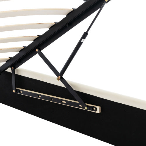 UK Local Fashion Upholstered Bed,150x200  5ft, King Bed,Hydraulic Bed,Concealed Headboard Storage,Bed Box Storage,PU,With Slats And Headboard,Without Mattress,Cream White