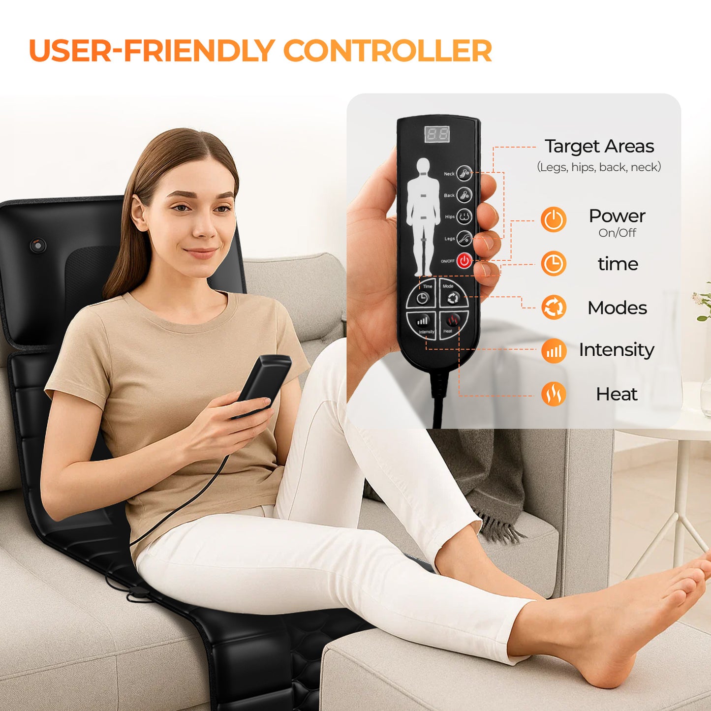 US Local Foldable Massage Mattress Controller With Smart Heating And Timer, Perfect For Full-body Relaxation At Home, Portable And Convenient For Home Use