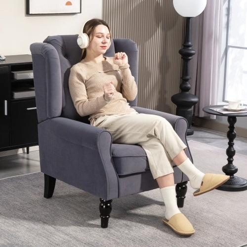 UK Local HOMCOM Wingback Accent Chair, Retro Upholstered Button Tufted Occasional Chair For Living Room And Bedroom, Charcoal Grey