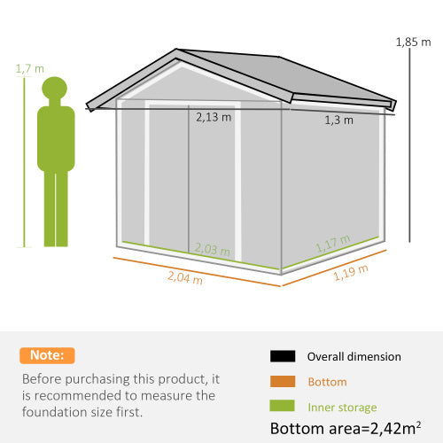 UK Local Outsunny 7 X 4ft Lockable Metal Garden Tool Storage Shed, Outdoor Storage Shed With Foundation And Vents, Light Brown