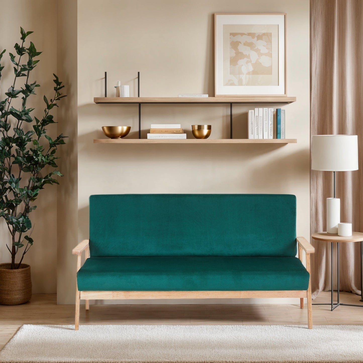 US Local Modern Velvet Loveseat Sofa With Wooden Arms Office Couch 2-3 Seat