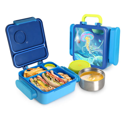 US Local 1 Pc Kids Lunch Box Thermal Lunch Container With Insulated Storage Bag 2 Compartments Spoon Fork Case Food Safe Spill Resistant