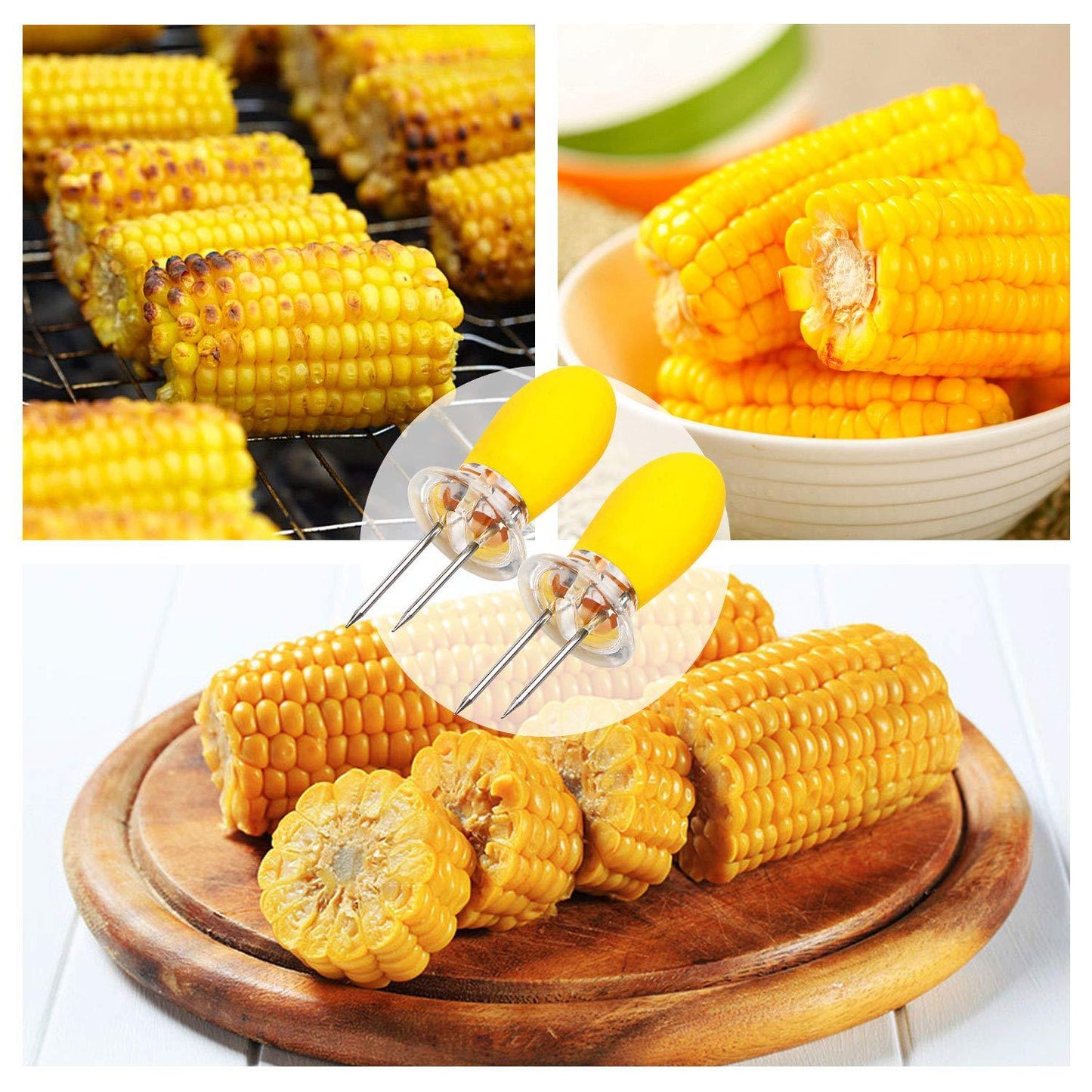 Yellow Corn Cob Holder Stainless Steel Fork Skewer Is Suitable For Corn On The Cob Grilling Tools