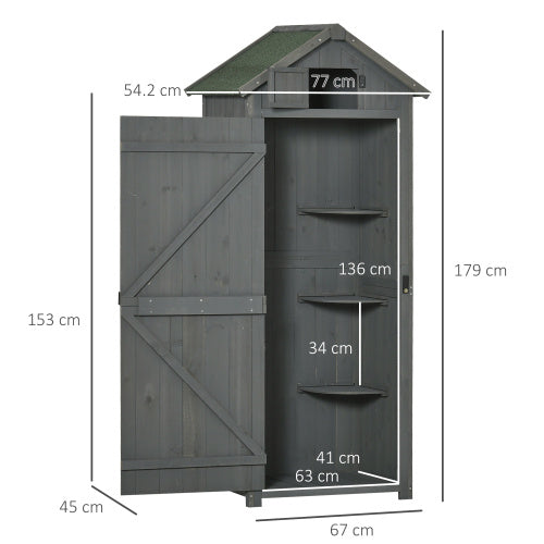 UK Local Outsunny Wooden Garden Shed, Utility Outdoor Small Shed With Lockable Double Doors, Shelves And Roof Hatch, Grey