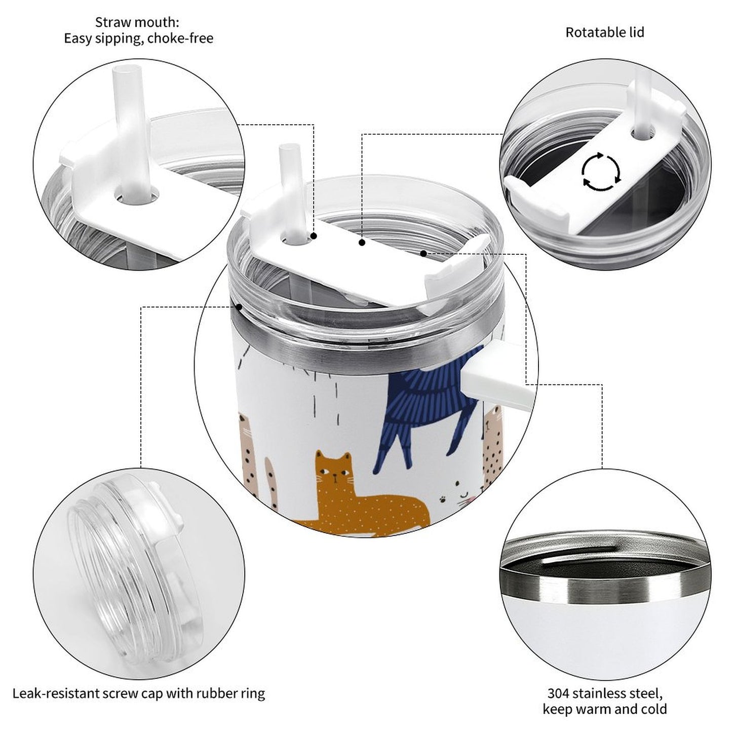 PHDT00407 POD US Local Tumbler 40 oz Large Capacity Car Cup Lovely Cat