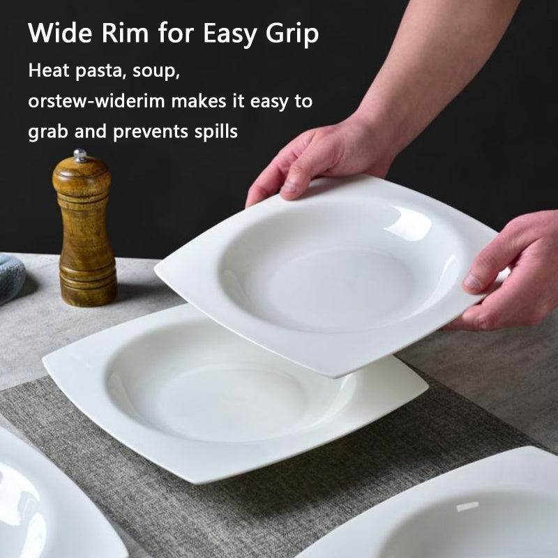 US Local 6-piece Set Of White Bone China 9.5-inch Square Soup Plate